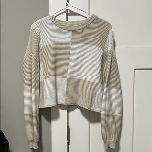 moon & madison Beige and White Striped Sweater